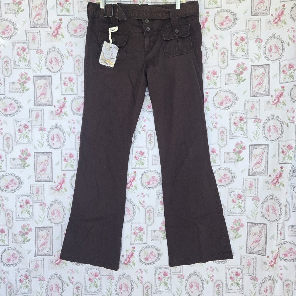 Plugg Women's Flare Brown Chino Pants Size 13 Y2K Utility Grunge Festival NWT